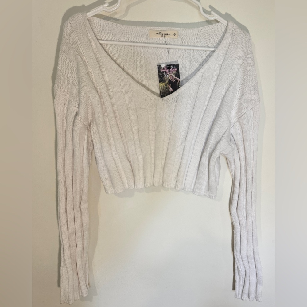 White V-Neck Cropped wide Ribbed Sweater
Molly Green wide neck 
New with tags!!